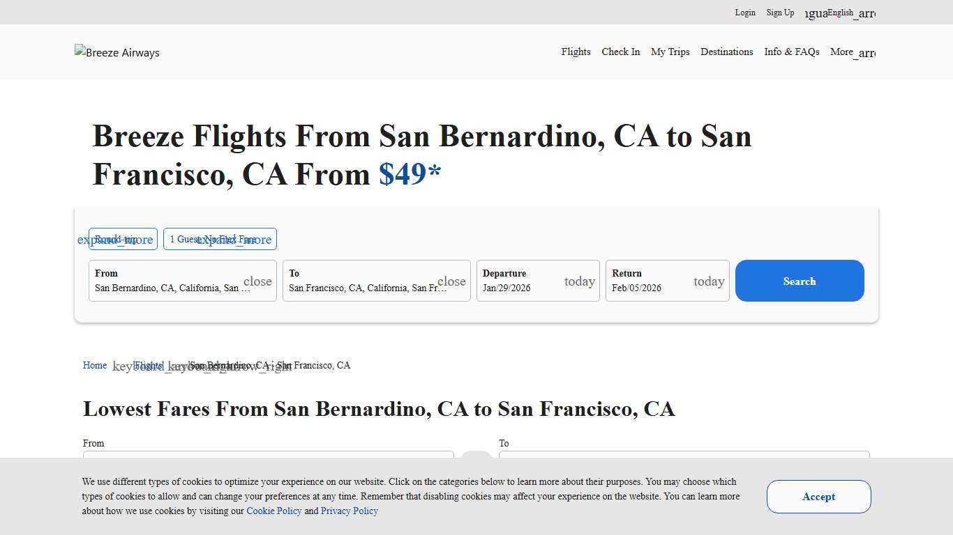 Flight Deals From San Bernardino, CA to San Francisco, CA Breeze Airways